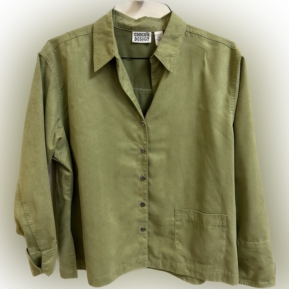 Chico's Tops - Chicos Faux Suede Long Sleeve Button Down V-Neck Sage Green Shirt Jacket